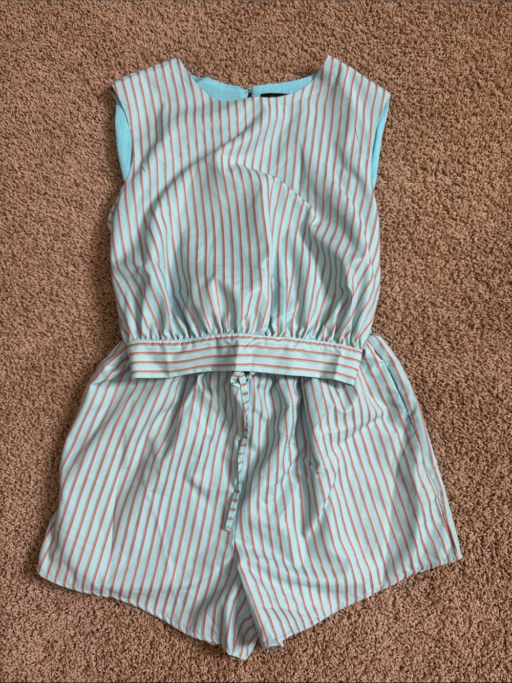 Striped Mint and Coral Sleeveless Romper